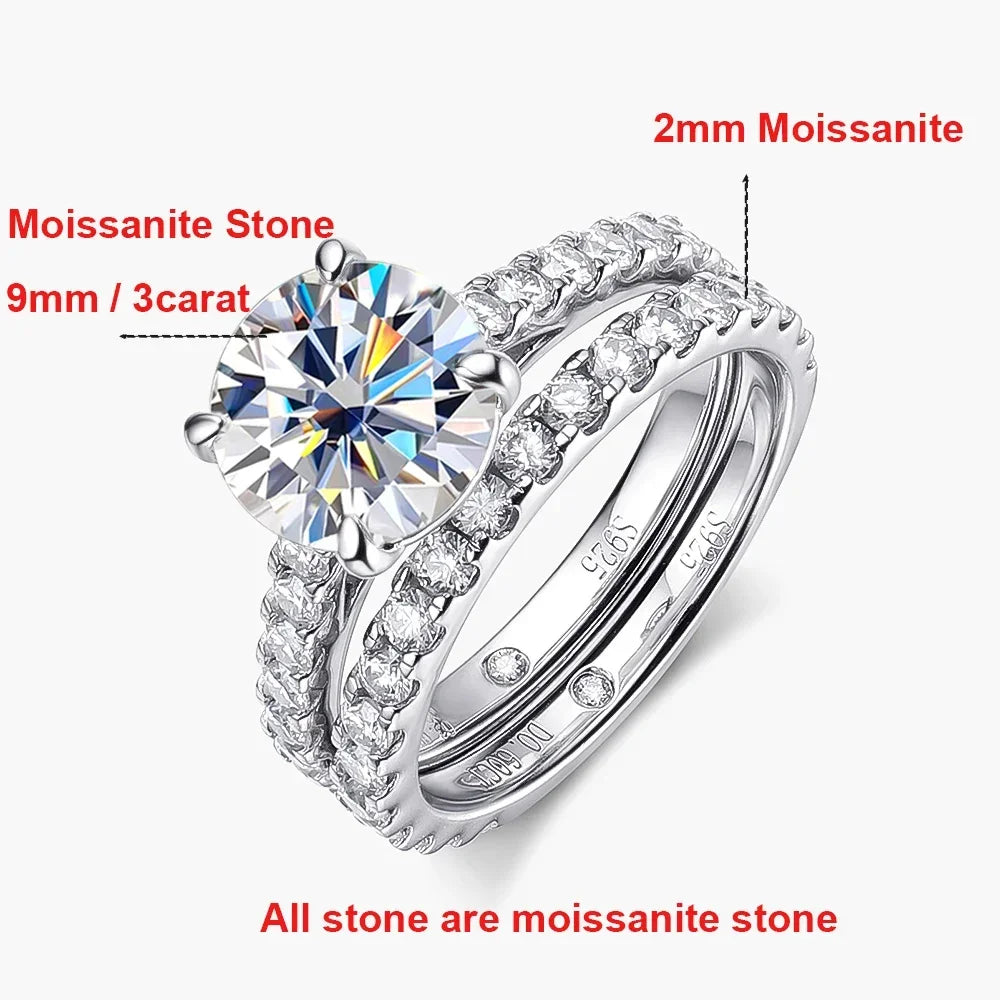 Full Moissanite Bridal Rings Set With  Certificate D Color Diamond Engagement Ring 925 Sterling Silver Wedding Band For Women