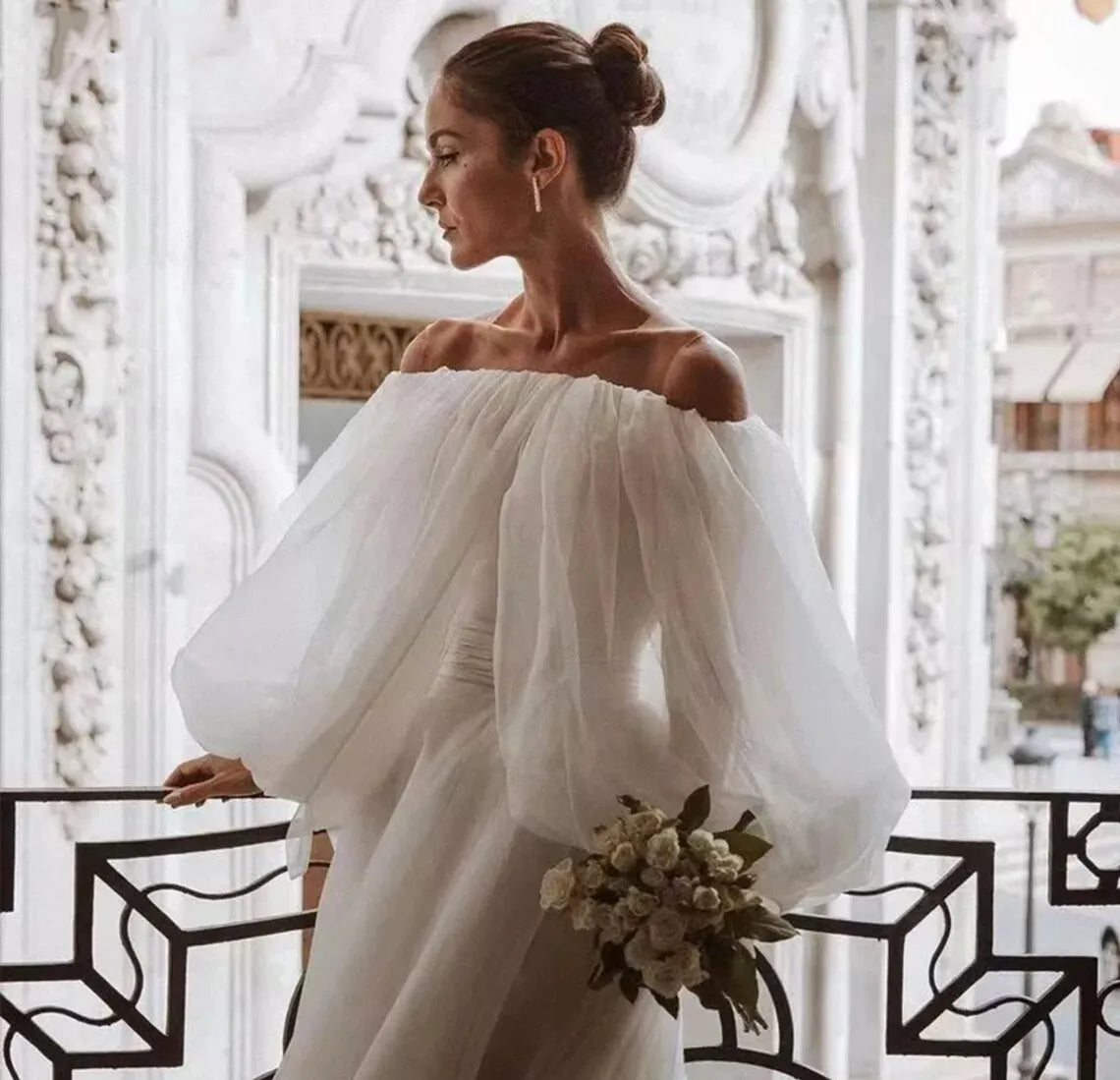 Detached Wedding Boat Neck Puff Bolero Sleeves Bride Cape Formal Party Shrug Women Jacket Special Occasion Wrap