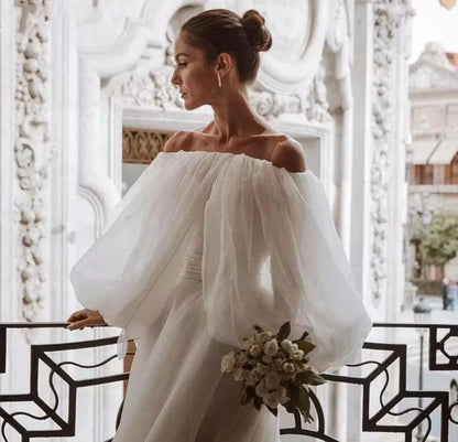 Detached Wedding Boat Neck Puff Bolero Sleeves Bride Cape Formal Party Shrug Women Jacket Special Occasion Wrap