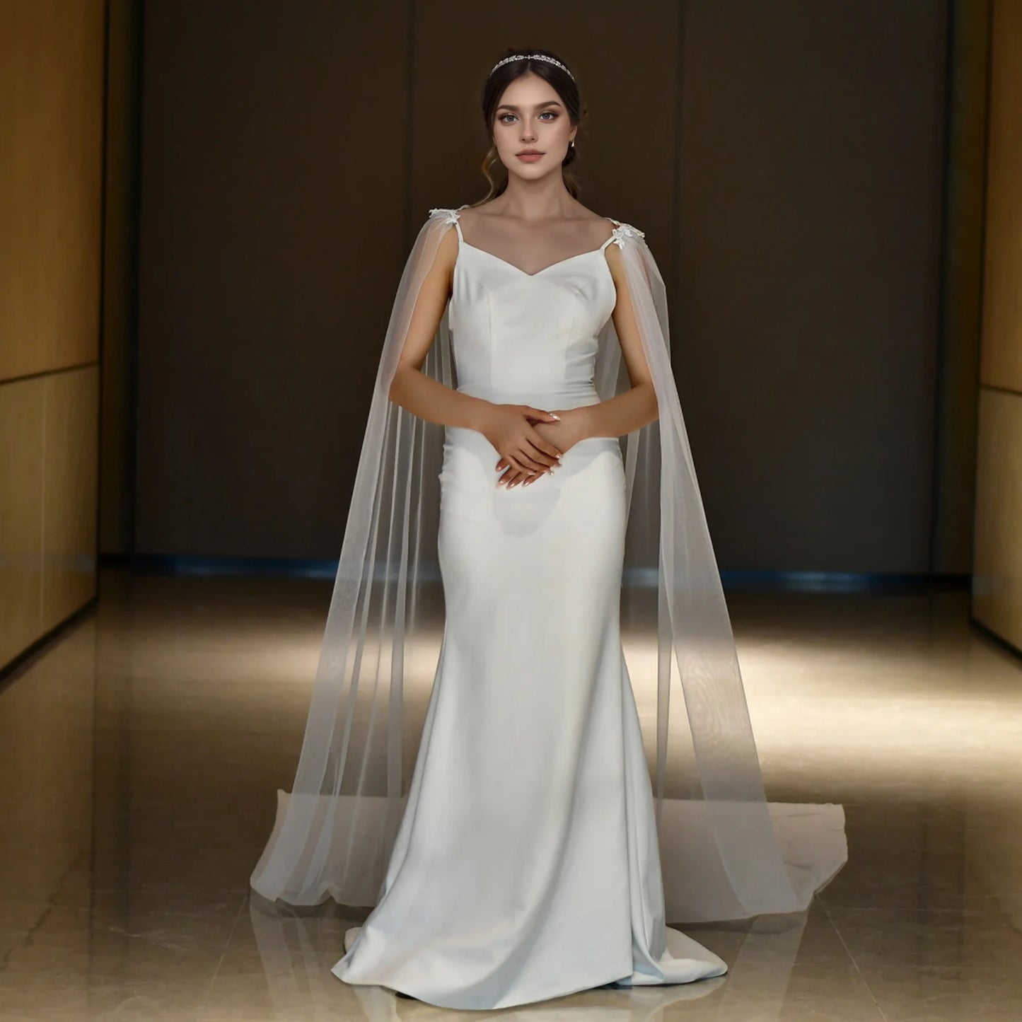 Wedding Bolero Bridal Cape Veil Wedding Accessories Long Cloak Shawl Soft Evening Cape Jacket Spanish Embroidered Shawls GP14