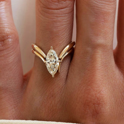 GRA Certified Marquise Cut Moissanite Ring Set | 925 Sterling Silver 18K Gold Plated | D Color VVS1 Wedding Band