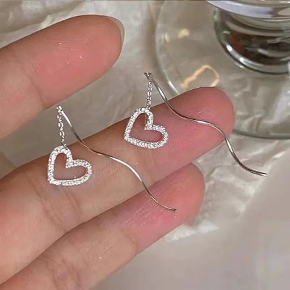 French Luxury Long Zircon Tassel Twisted Drop Earrings