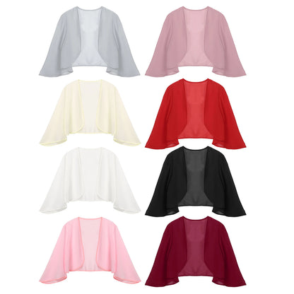Women 3/4 Sleeve Chiffon Cardigan Bolero Shawls Outerwear Wedding Bridal Party Dress Wraps Beach Vacation Cover Ups Soft Cape