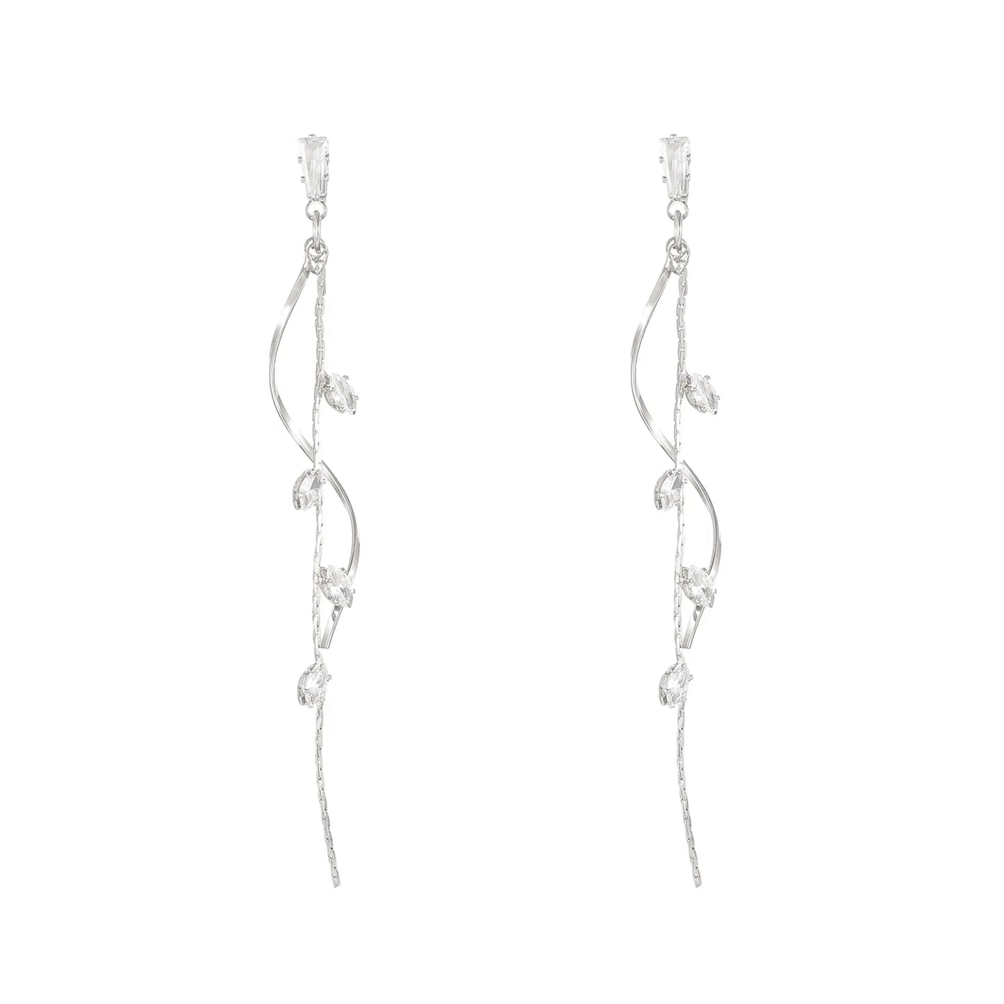 French Luxury Long Zircon Tassel Twisted Drop Earrings