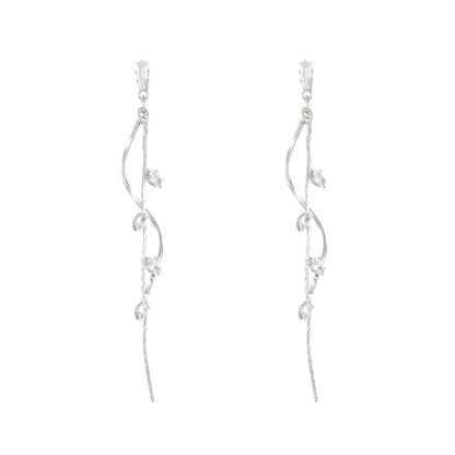 French Luxury Long Zircon Tassel Twisted Drop Earrings