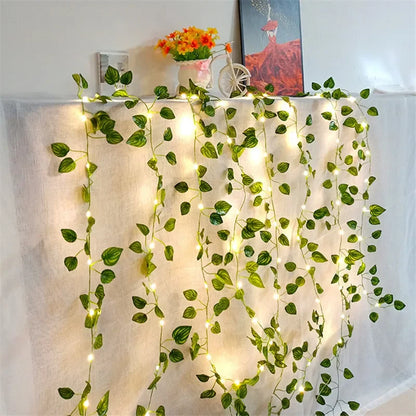 Botanical Green Leaf LED Fairy String Lights Garland