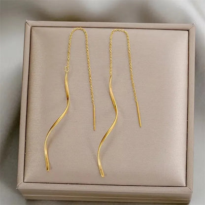 French Luxury Long Zircon Tassel Twisted Drop Earrings
