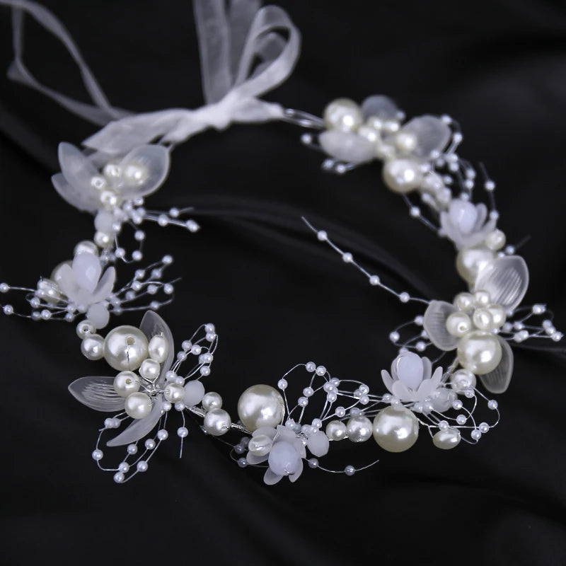 Pearl Flower Crown Headband – Boho Bridal Crystal Headpiece