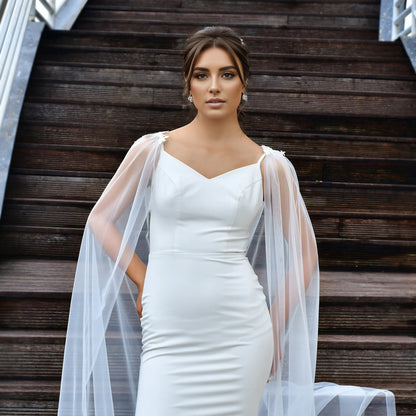 Wedding Bolero Bridal Cape Veil Wedding Accessories Long Cloak Shawl Soft Evening Cape Jacket Spanish Embroidered Shawls GP14