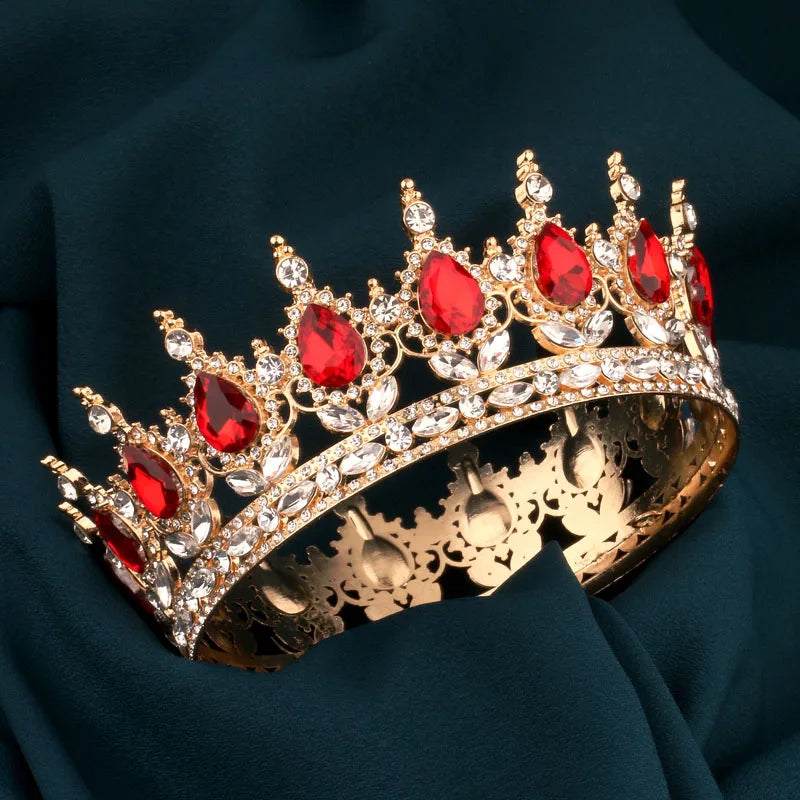 European Regal Round Crown – Colorful Crystal Wedding Tiara