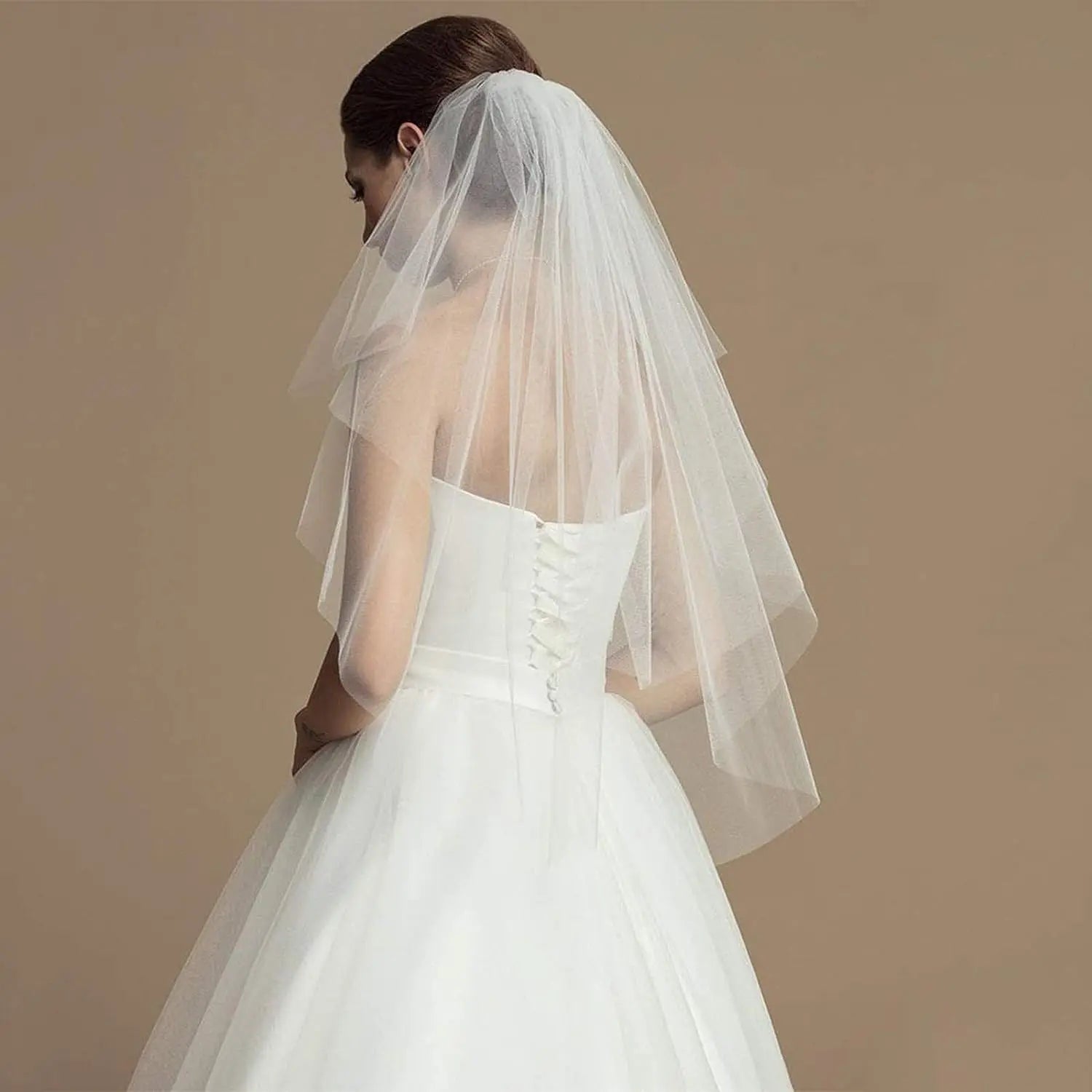 Two-Layer Fingertip Bridal Veil with Comb Cut Edge