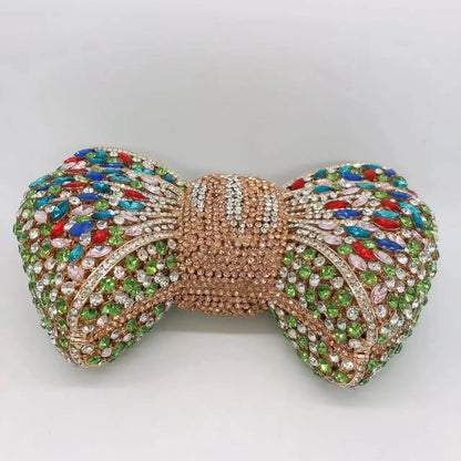 Newest Rhinestone Green/Black Clutch Purse Bow Luxury Diamond Women Red Evening Clutches Bags Wedding Bridal Bag Stones Handbags