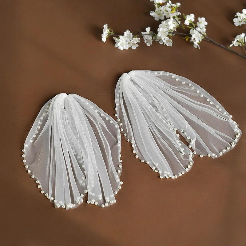Pearl-Embellished Tulle Bridal Shoulder Cape & Oversleeves