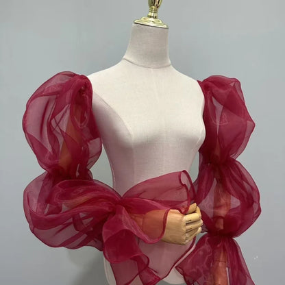 Elegant Puff Wedding Arm Sleeves Evening Dress Decor Ruffles Bride Detachable Sleeves Bowknot Sweet Sheer Cover Sleeves Banquet