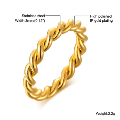 18K Gold Plated Vintage Twisted Rope Ring | Stainless Steel | Women's Wedding & Party Ring