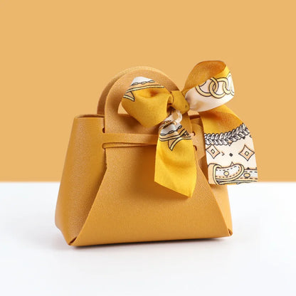 Luxury Leather Wedding Favor Bags | Mini Handbag Gift Bags with Ribbon | Wedding Guest Candy Bags | Set of 5