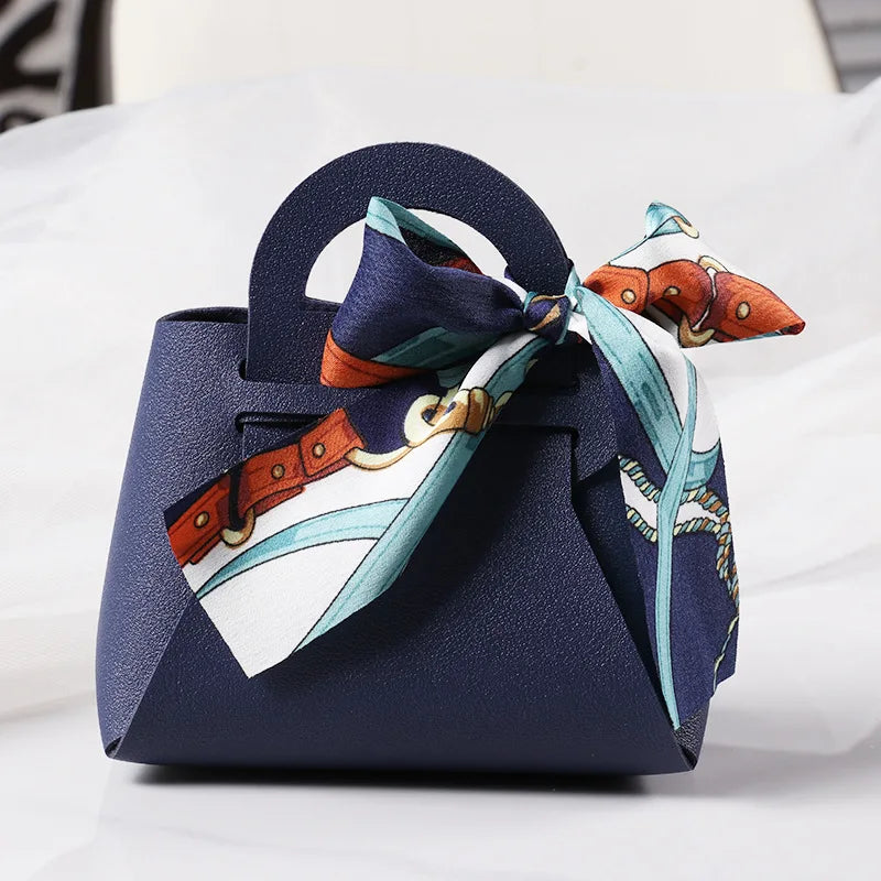 Luxury Leather Wedding Favor Bags | Mini Handbag Gift Bags with Ribbon | Wedding Guest Candy Bags | Set of 5