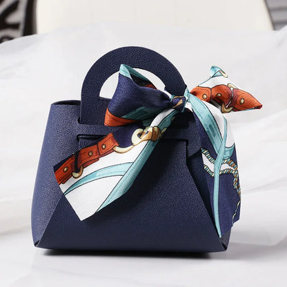 Luxury Leather Wedding Favor Bags | Mini Handbag Gift Bags with Ribbon | Wedding Guest Candy Bags | Set of 5