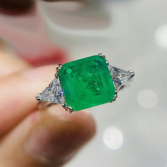 925 Sterling Silver Paraiba Emerald Tourmaline Gemstone Rings For Women Engagement Party Fashion Wedding Jewelry 9*9mm