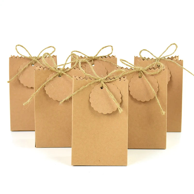 Kraft Paper Gift Boxes with Rope Handle | Set of 10/50 | Retro Wedding Favor Boxes | Party & Holiday Packaging