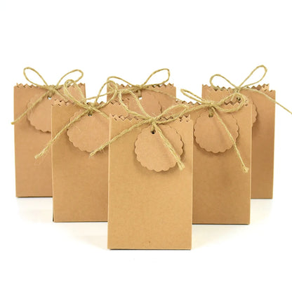 Kraft Paper Gift Boxes with Rope Handle | Set of 10/50 | Retro Wedding Favor Boxes | Party & Holiday Packaging