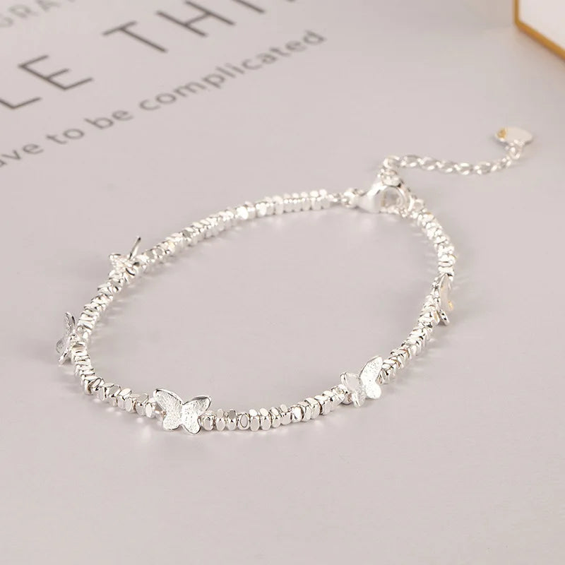 925 Sterling Silver Butterfly Bead String Bracelet