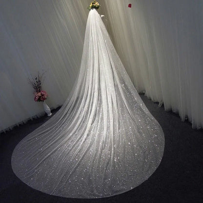 Grand 3.5m Sparkly Sequined Cathedral Wedding Veil with Comb | Premium White & Champagne Bridal Shimmer Veil