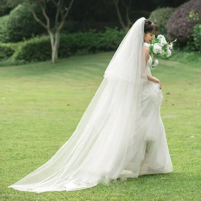 Two-Layer Cut Edge Bridal Veil With Extra Long Train