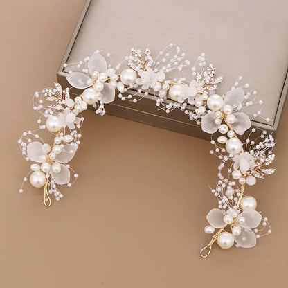 Pearl Flower Crown Headband – Boho Bridal Crystal Headpiece