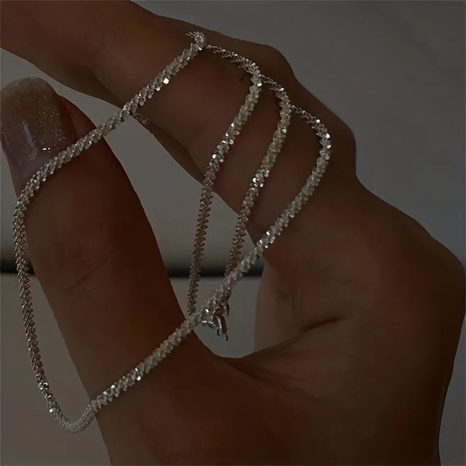 Authentic S925 Sterling Silver 2mm Sparkling Chain Necklace