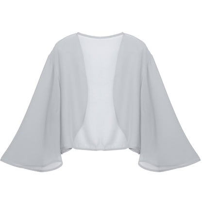 Women 3/4 Sleeve Chiffon Cardigan Bolero Shawls Outerwear Wedding Bridal Party Dress Wraps Beach Vacation Cover Ups Soft Cape