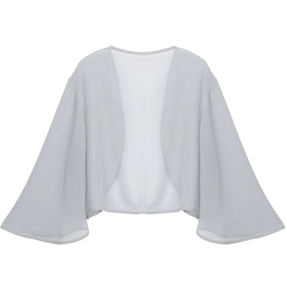 Women 3/4 Sleeve Chiffon Cardigan Bolero Shawls Outerwear Wedding Bridal Party Dress Wraps Beach Vacation Cover Ups Soft Cape