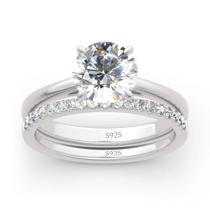 2.0ct GIC Certified Moissanite Bridal Ring Set | 925 Sterling Silver White Gold Plated | Engagement & Wedding Ring