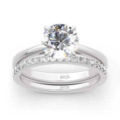 2.0ct GIC Certified Moissanite Bridal Ring Set | 925 Sterling Silver White Gold Plated | Engagement & Wedding Ring