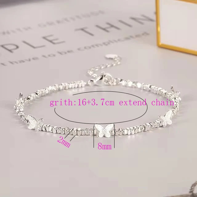 925 Sterling Silver Butterfly Bead String Bracelet