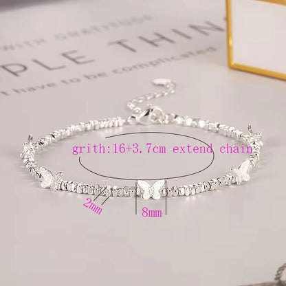 925 Sterling Silver Butterfly Bead String Bracelet