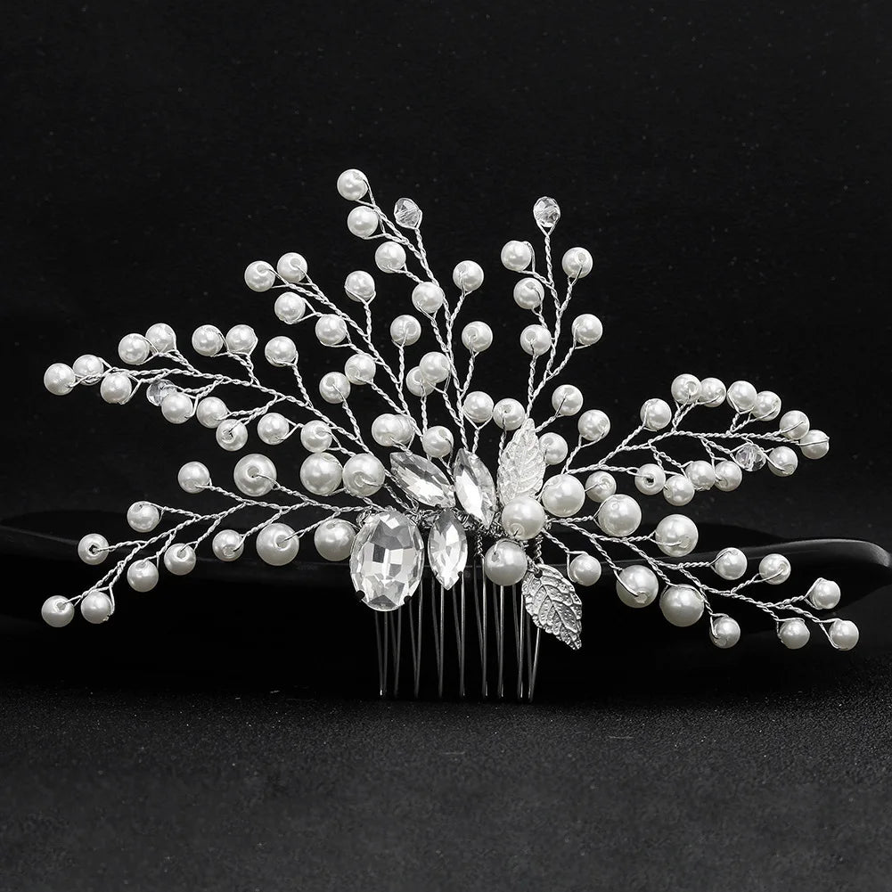 Handmade Pearl Flower Bridal Hair Comb – Silver Crystal Wedding Clip
