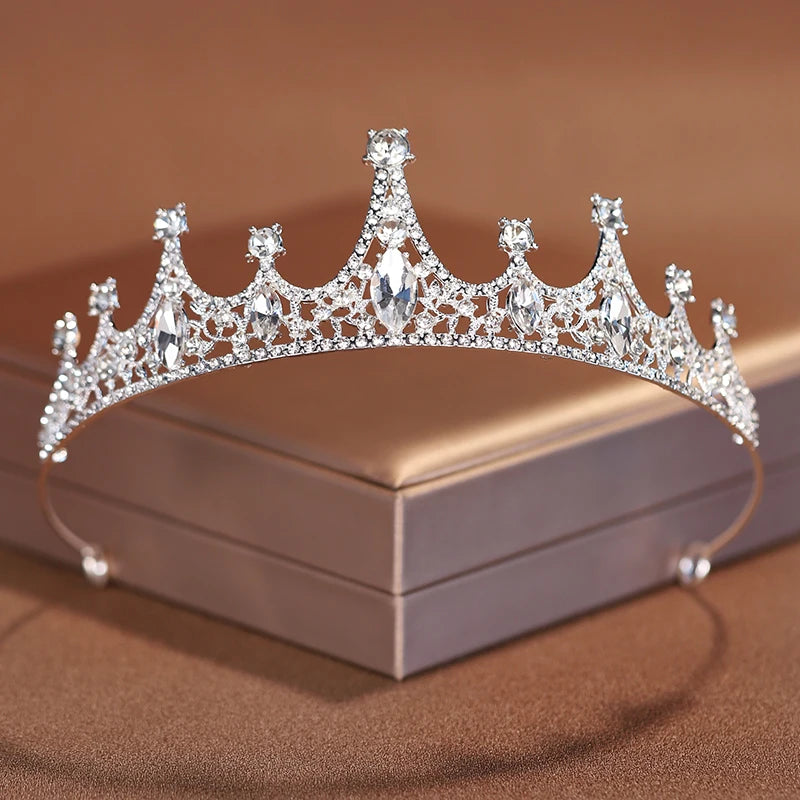 Premium Silver Botanical Wedding Crown | Regal Birthday Tiara & Bridal Hairwear Accessory