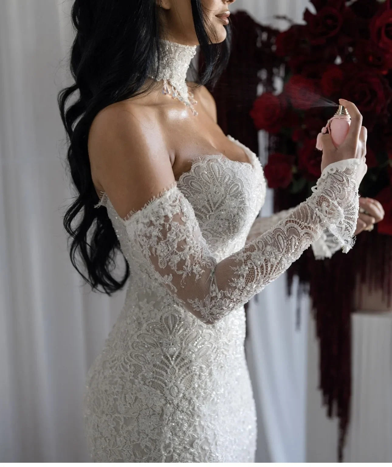 Romantic Sweetheart Lace Mermaid Wedding Dress Strapless Sheath Decoration Bridal Dress Detachable Tail Vest Customized