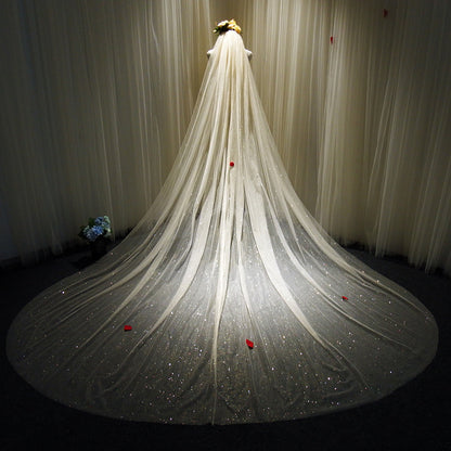 Grand 3.5m Sparkly Sequined Cathedral Wedding Veil with Comb | Premium White & Champagne Bridal Shimmer Veil