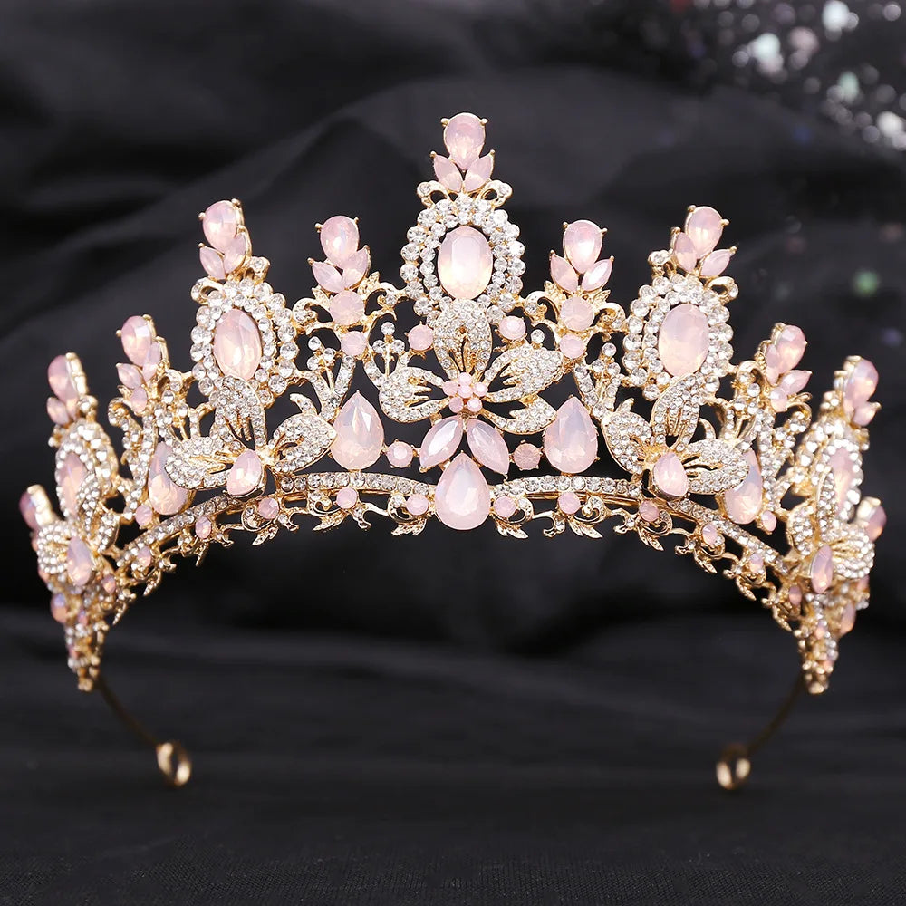 Bloom Veil Co. Royal Queen Champagne Gold Bridal Crown – Luxury Crystal Wedding Tiara