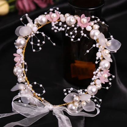 Pearl Flower Crown Headband – Boho Bridal Crystal Headpiece