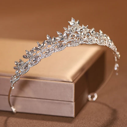 Premium Silver Botanical Wedding Crown | Regal Birthday Tiara & Bridal Hairwear Accessory