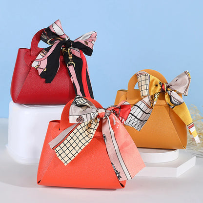 Luxury Leather Wedding Favor Bags | Mini Handbag Gift Bags with Ribbon | Wedding Guest Candy Bags | Set of 5