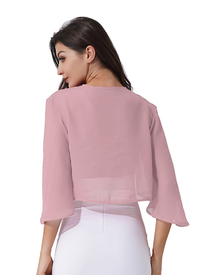 Women 3/4 Sleeve Chiffon Cardigan Bolero Shawls Outerwear Wedding Bridal Party Dress Wraps Beach Vacation Cover Ups Soft Cape
