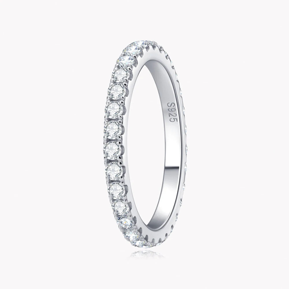 2mm D Color Moissanite Eternity Band | 18K White Gold Plated Sterling Silver Wedding Ring