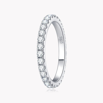2mm D Color Moissanite Eternity Band | 18K White Gold Plated Sterling Silver Wedding Ring