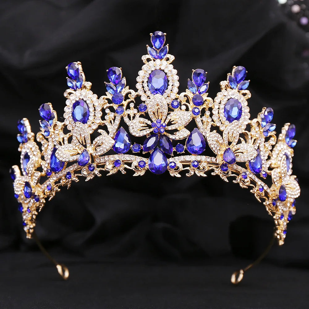 Bloom Veil Co. Royal Queen Champagne Gold Bridal Crown – Luxury Crystal Wedding Tiara