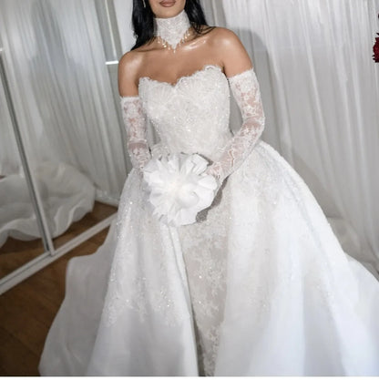Romantic Sweetheart Lace Mermaid Wedding Dress Strapless Sheath Decoration Bridal Dress Detachable Tail Vest Customized