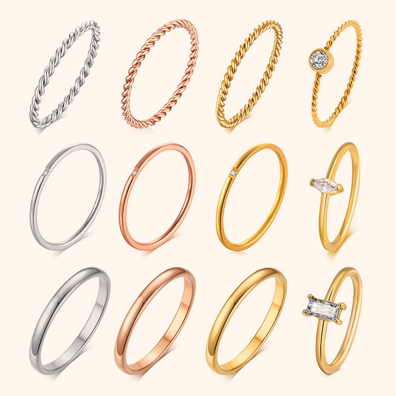 18K Gold Plated Vintage Twisted Rope Ring | Stainless Steel | Women's Wedding & Party Ring